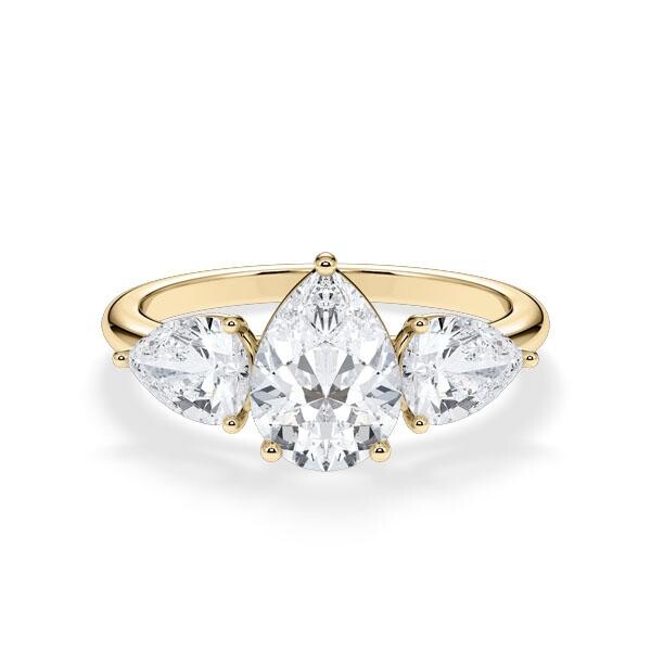 Diamantring Three Stone Lab-Grown Tropfen Pear Gelbgold RU-1876