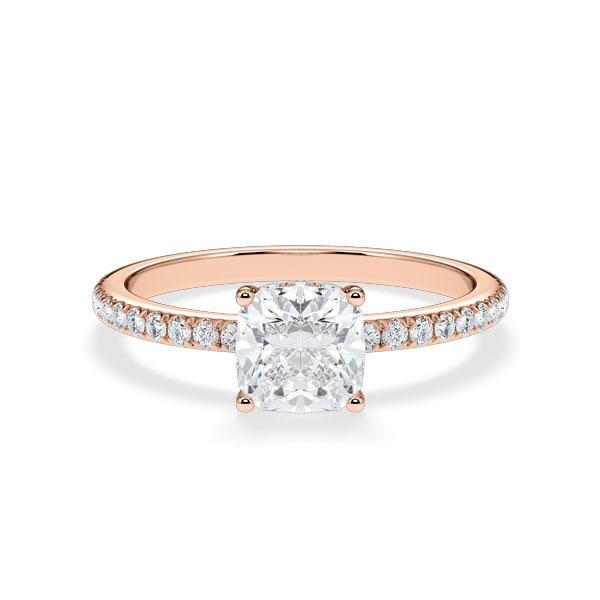 Verlobungsring Classic Hidden Halo Lab-Grown Cushion Rotgold RU-1898