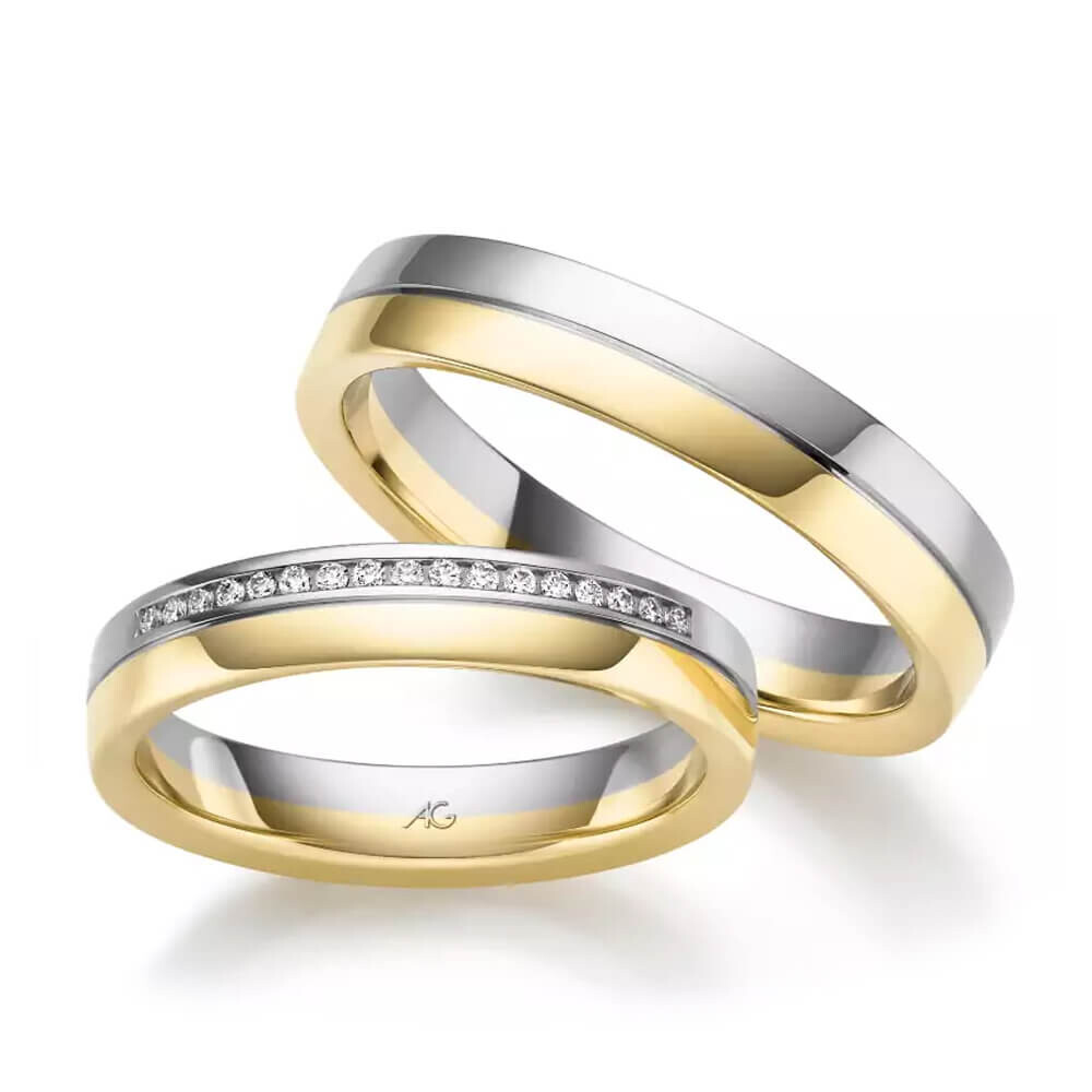 Trauringe Bicolor Weißgold & Gelbgold Brillant 0,085ct.