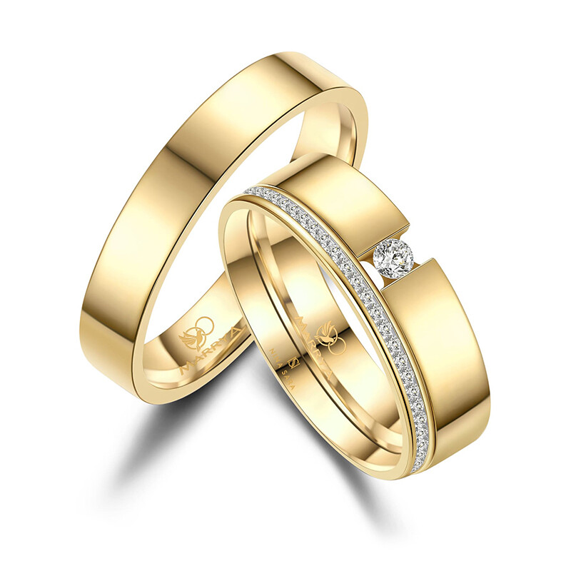 Eheringe Partnerringe Memoire Edelstahl Gold Set ES-E44