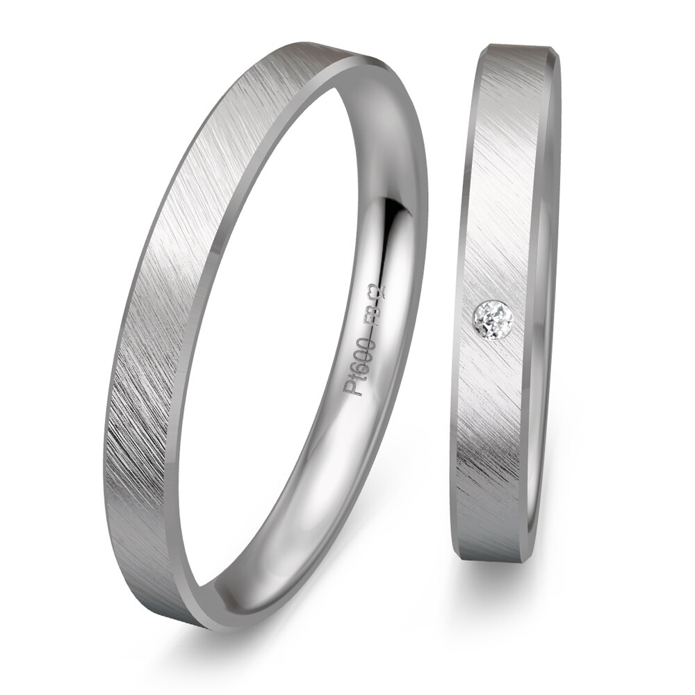 Trauringe Platin Basic Light Brillant 0,020 ct.