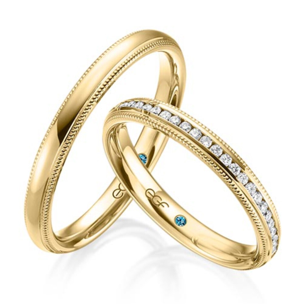 Trauringe mit Perlfuge Gelbgold Brillant F-1339-2