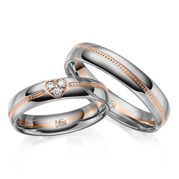 Trauringe Bicolor Eheringe mit Herz Rotgold Platin RU-1646