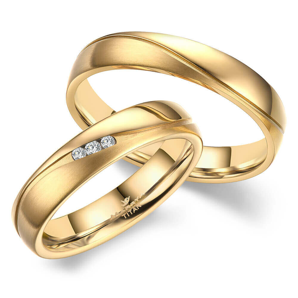 Trauringe Partnerringe Titan Gelbgold plattiert Zirkonia TI-35