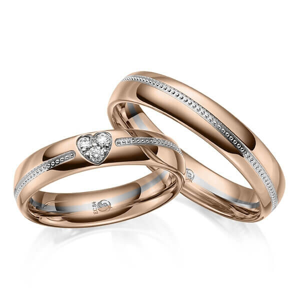 Trauringe Bicolor Eheringe mit Herz Rotgold Graugold dunkel RU-1646