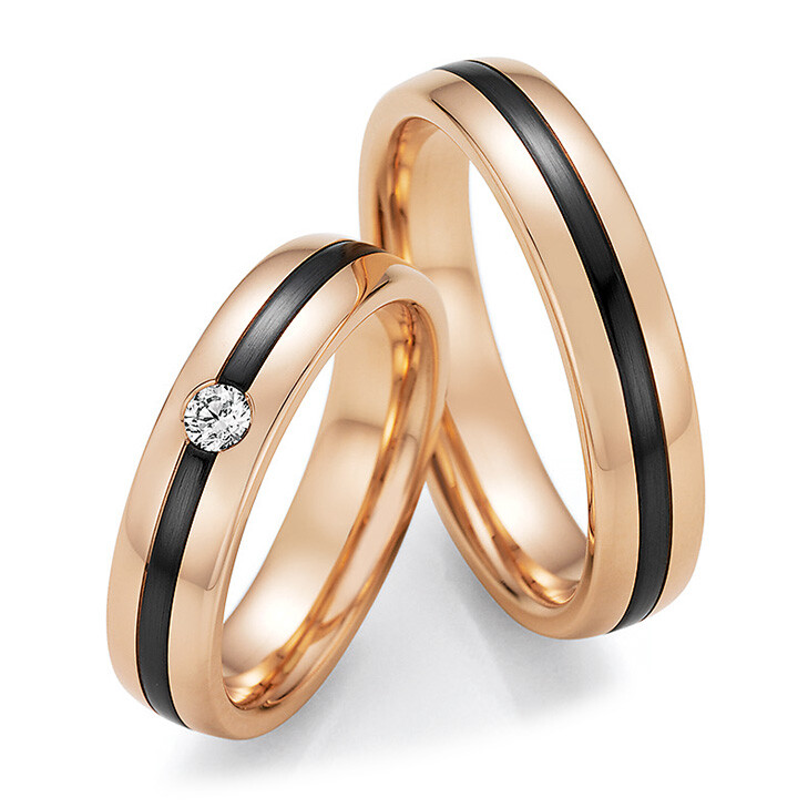 Eheringe Trauringe Bicolor 14/10070 & 14/10080 Rotgold Zirconium