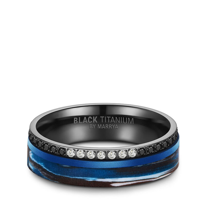 Eheringe Black Titanium Blue Ocean Zirkonia BT-14