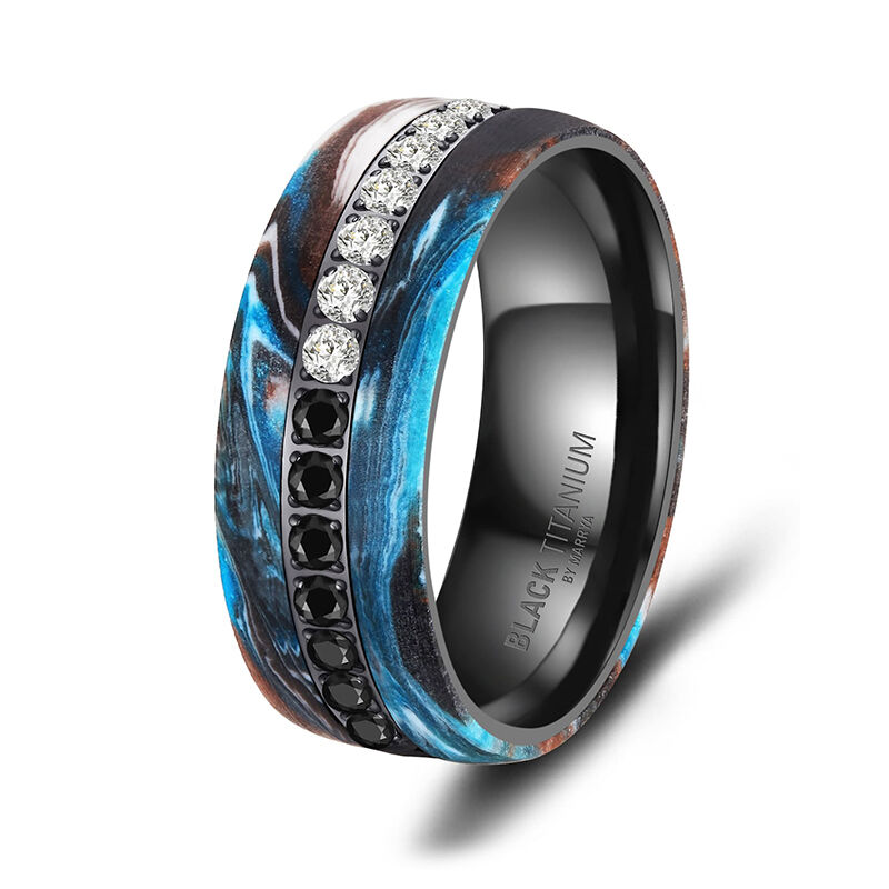 Damenring Black Titanium Blue Ocean Zirkonia BT-16