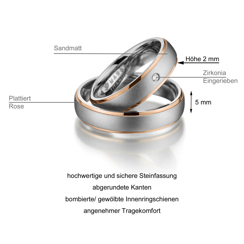 Trauringe Partnerringe Titan Rosé Zirkonia MA TI-12 Info