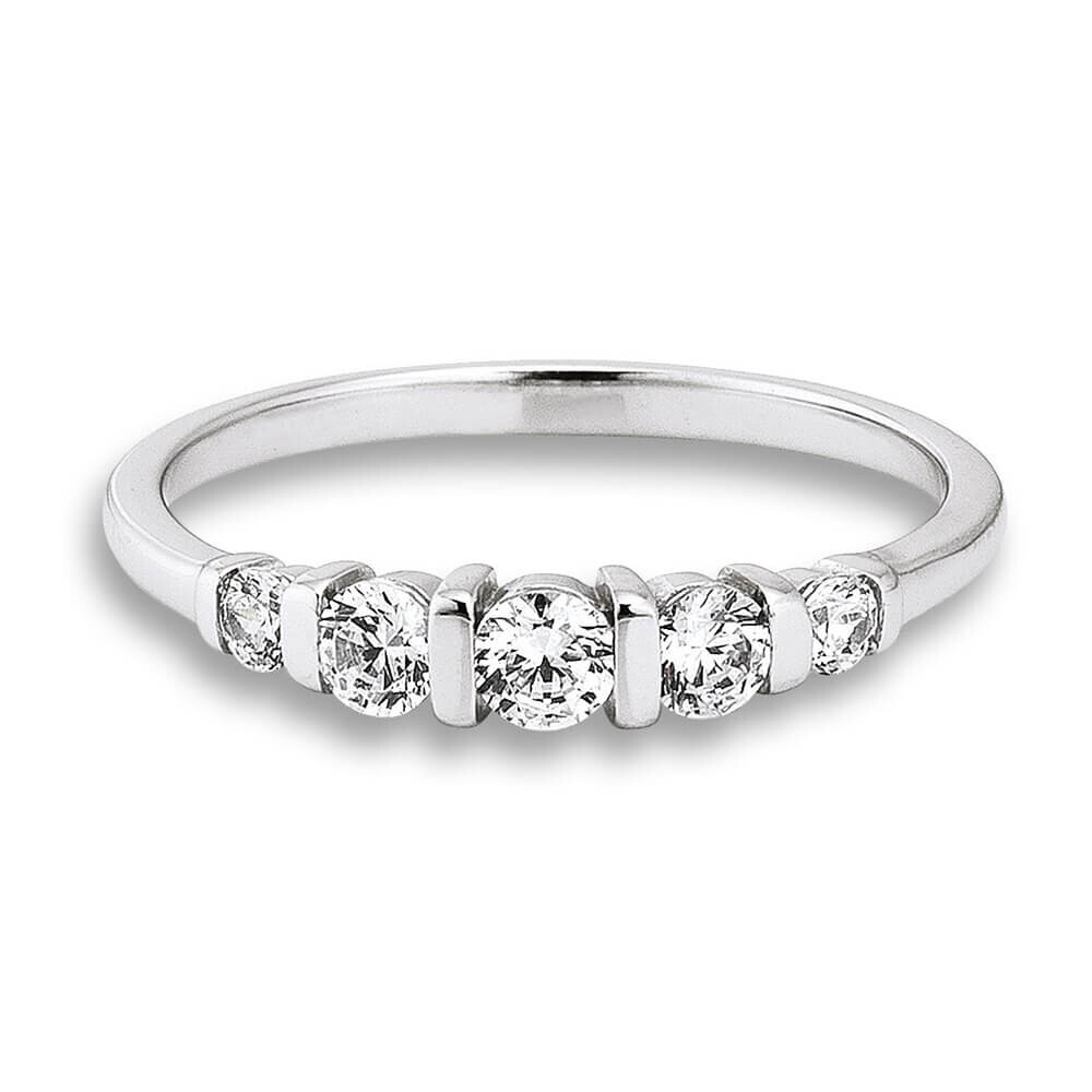 Ring 5 Steine Silber 925 rhodiniert Zirkonia RZ00039