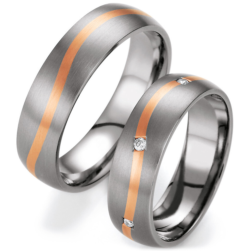 Trauringe 78/80090-060 & 78/80100-060 aus Rotgold 585 & Titan