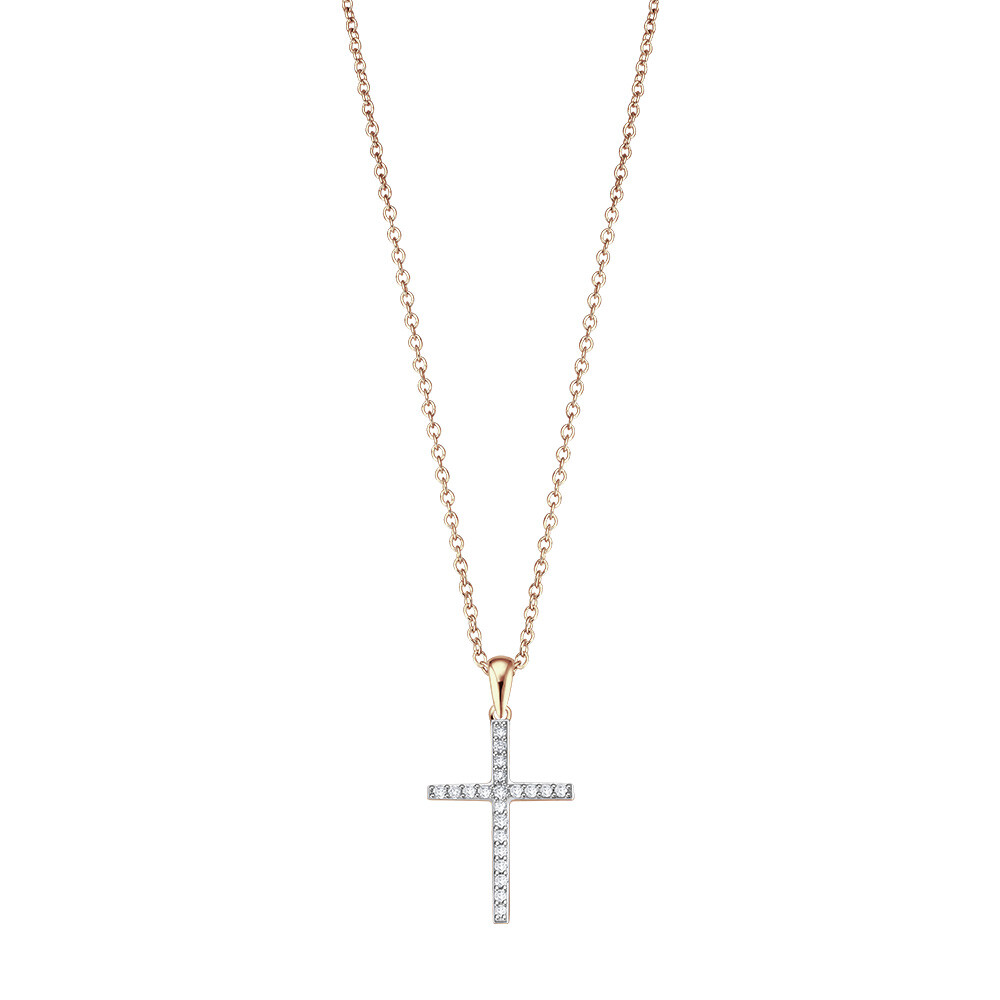 Kette mit Kreuz-Anhänger Pallina Roségold rh. Brillant 0,080 ct.