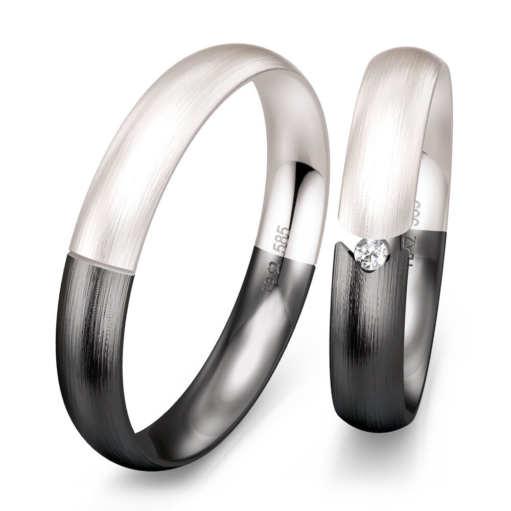 Trauringe Bicolor Weißgold & Graugold Brillant 0.030 ct.