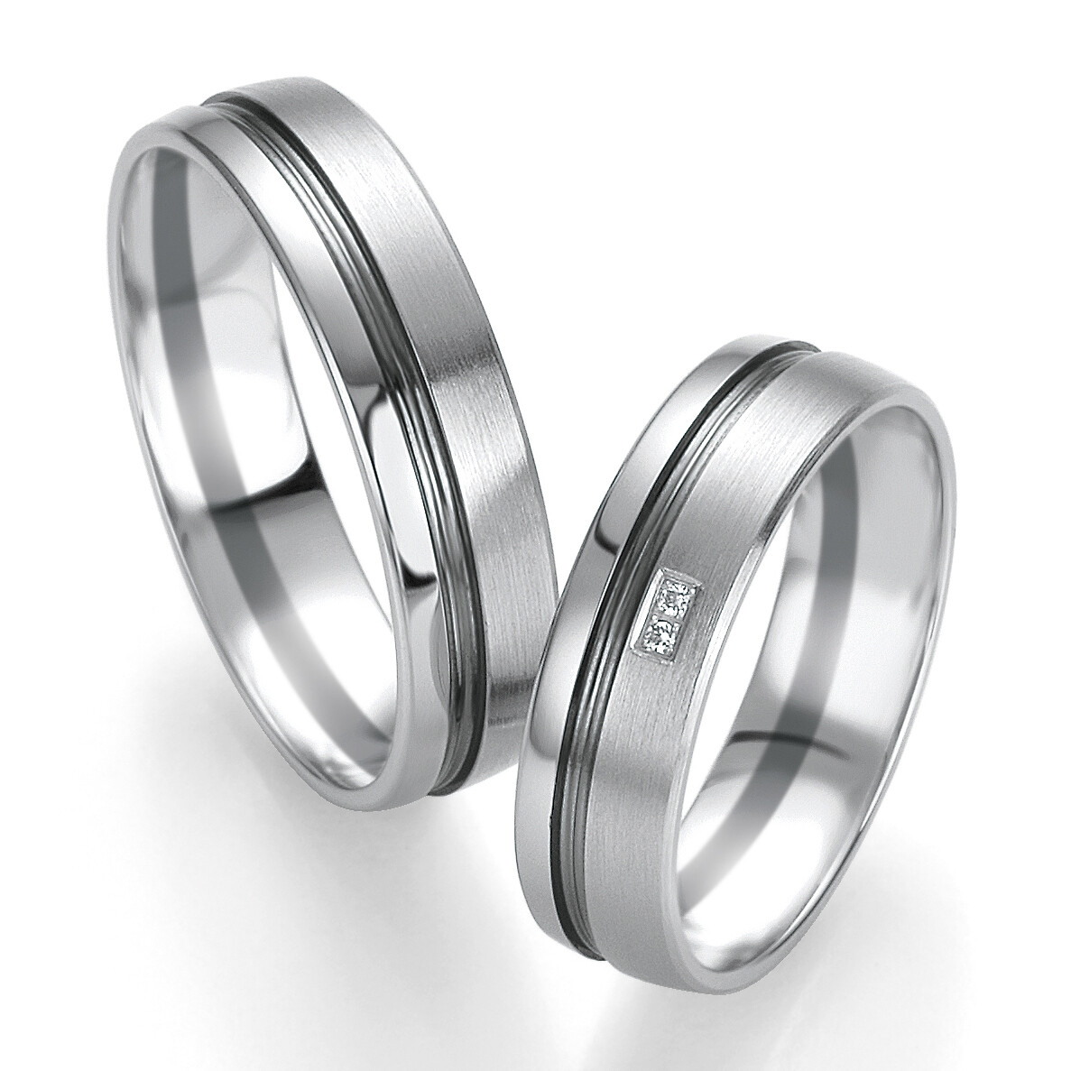 Trauringe aus Weißgold 585 und Graugold 585 - TRS07BR147WGr