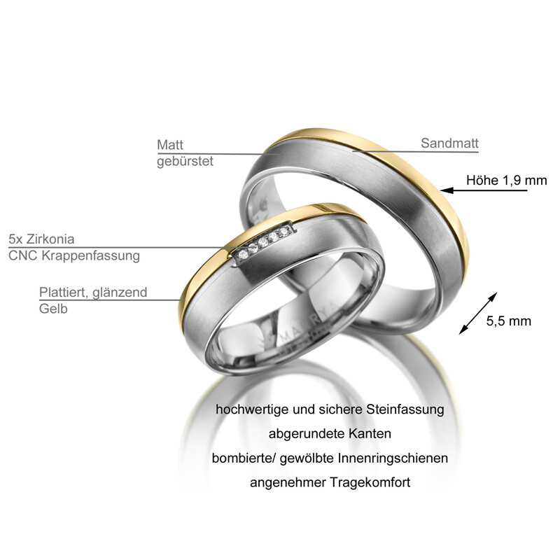Trauringe Partnerringe Titan Zirkonia Marrya TI-15 Info