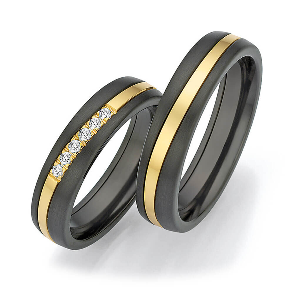 Trauringe Surfing Colors Zirkonium & Gelbgold 585 Brillant 0,100 ct.