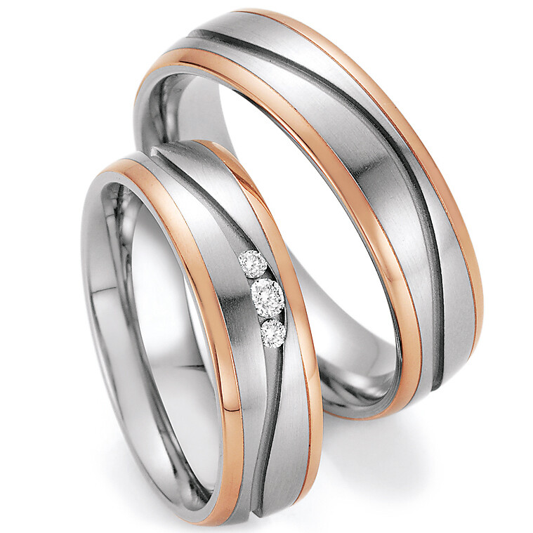 Trauringe 88/60170-060 & 88/60180-060 aus Edelstahl & Rotgold 585