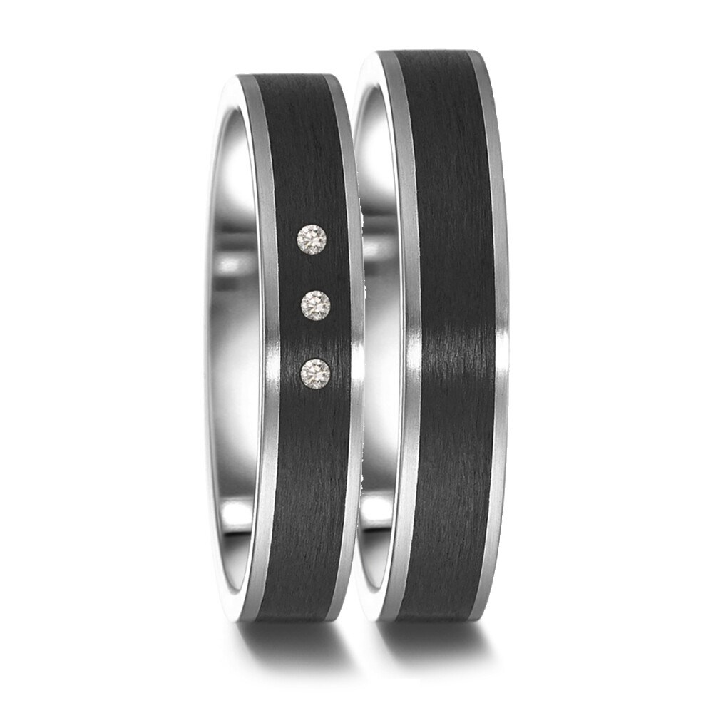 Trauringe Edelstahl & Carbon Brillant 0,024 ct.