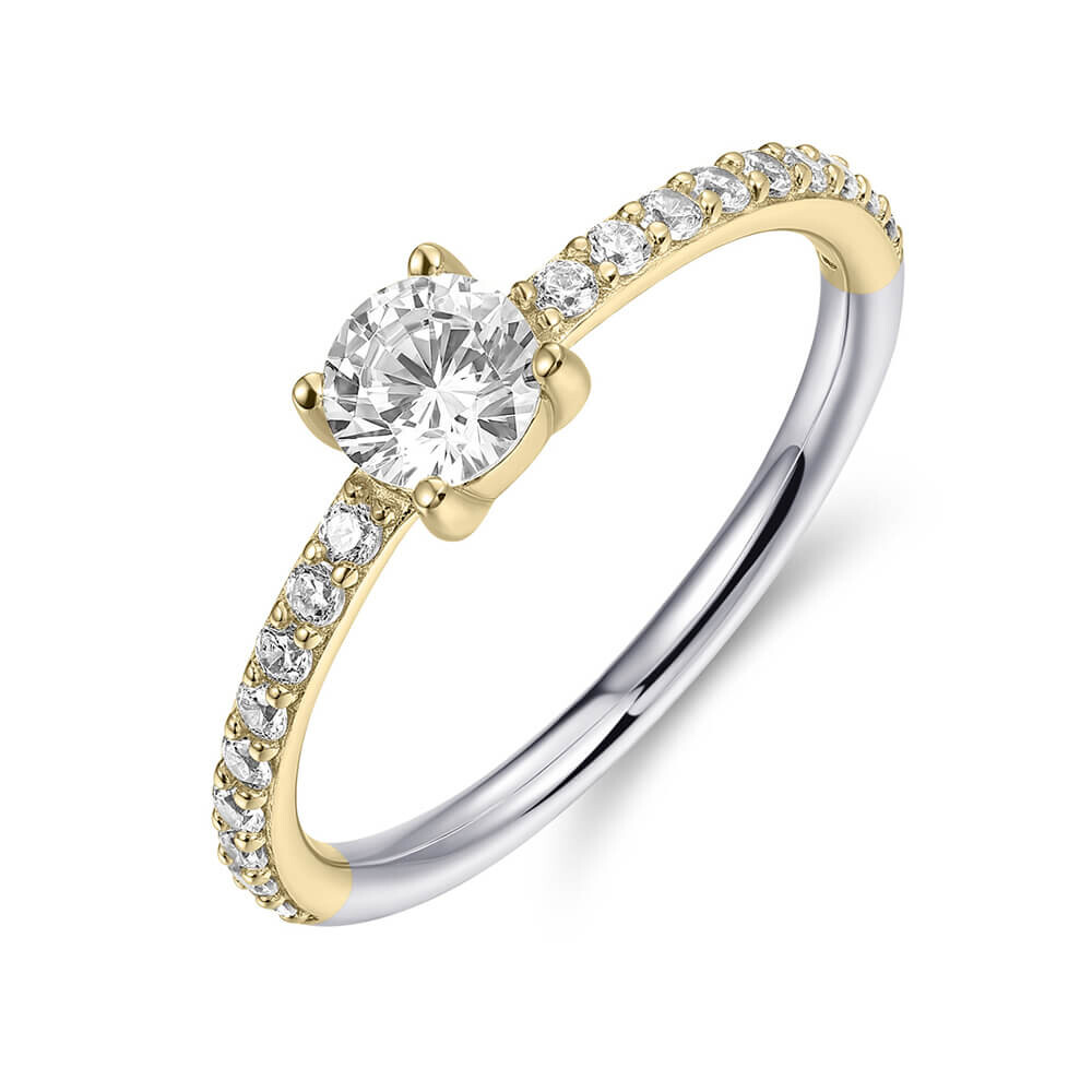 Pavé Ring Silber 925 Gold Zirkonia Weiß R468Y