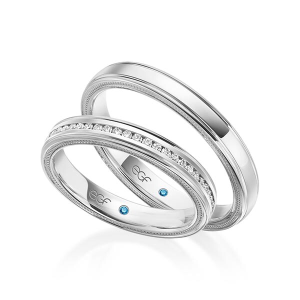 Trauringe Weißgold Perlfuge Brillant F-1314-4