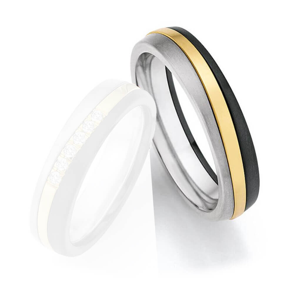 Herrenring Surfing Colors Zirkonium & Gelbgold 585 & Titan 1420020