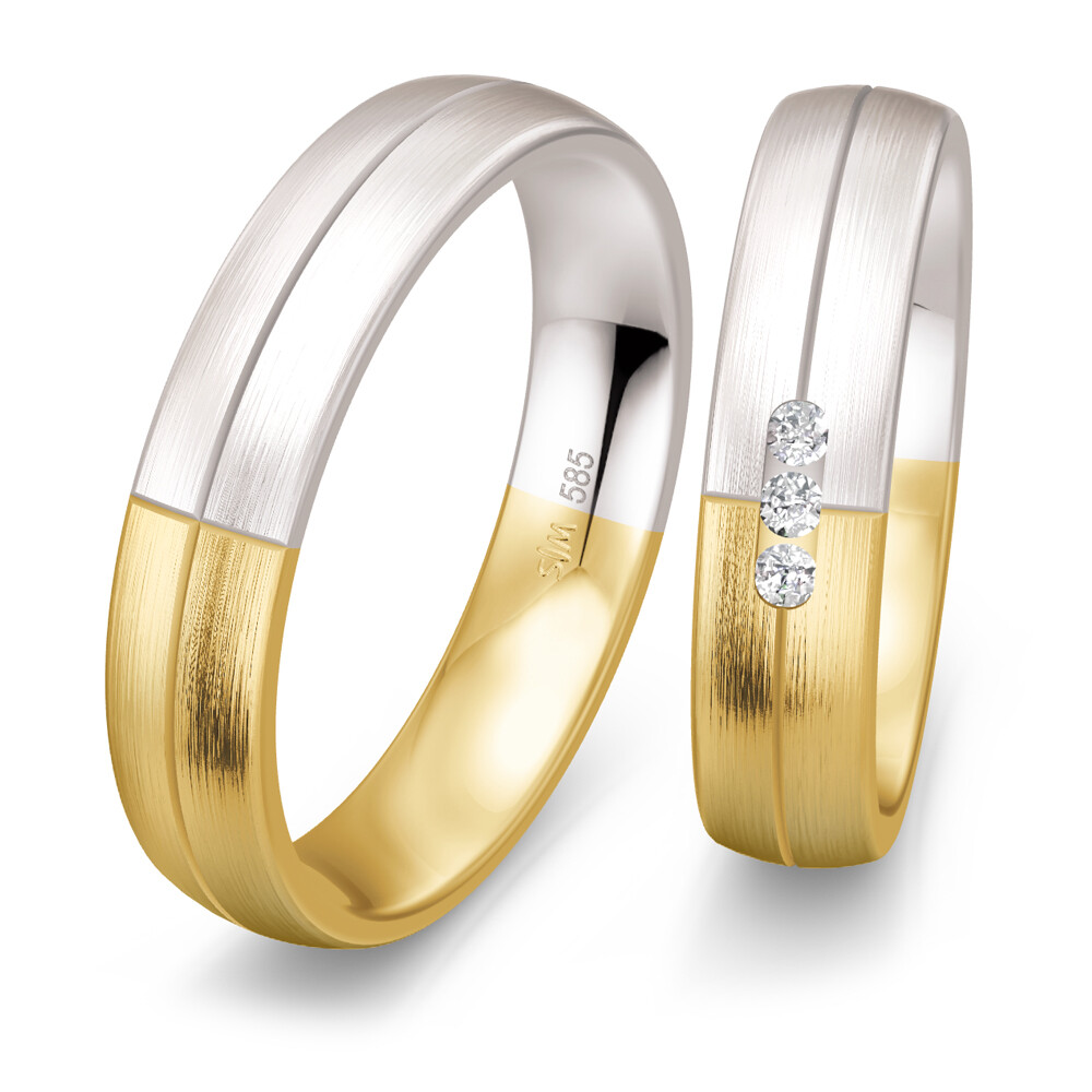 Bicolor Trauringe Weißgold & Gelbgold Brillant 0,075 ct.
