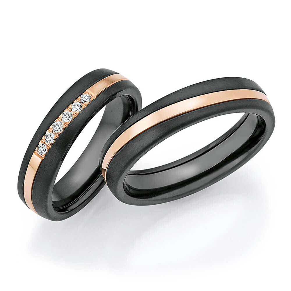 Trauringe Surfing Colors Zirkonium & Roségold 585 Brillant 0,100 ct.