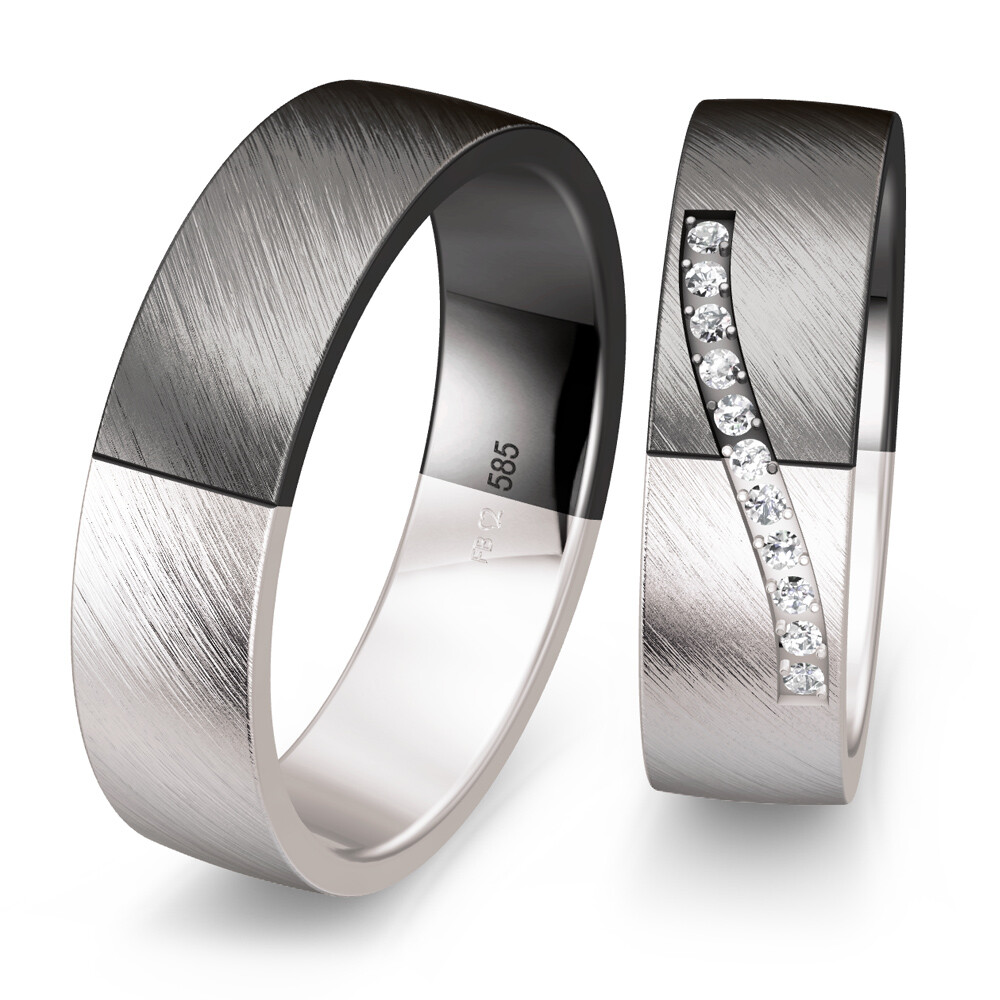 Trauringe Weißgold & Graugold Brillant 0,110 ct.