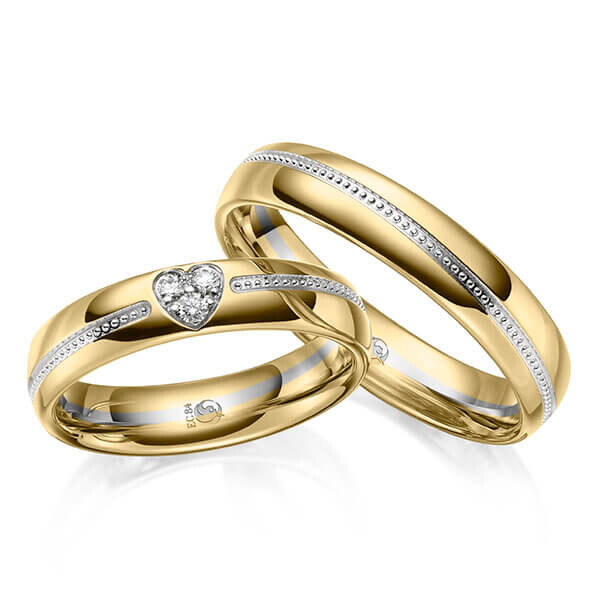 Trauringe Bicolor Eheringe mit Herz Gelbgold Weißgold RU-1646