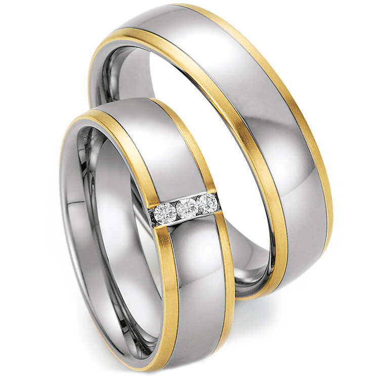 Trauringe 88/60130-060 & 88/60140-060 aus Edelstahl & Gelbgold 585