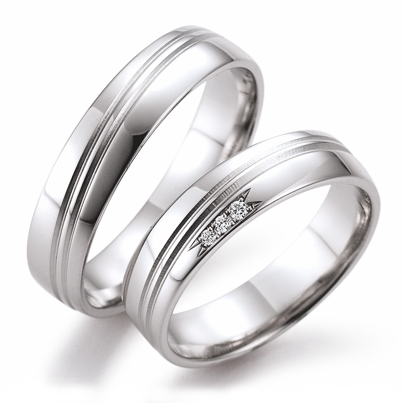 Trauringe Platin Doppelfuge Brillant 0.023 ct.