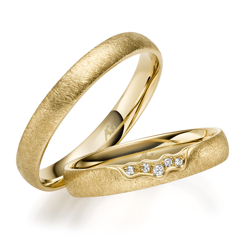 Trauringe Gelbgold matt Brillant 0,030 ct.