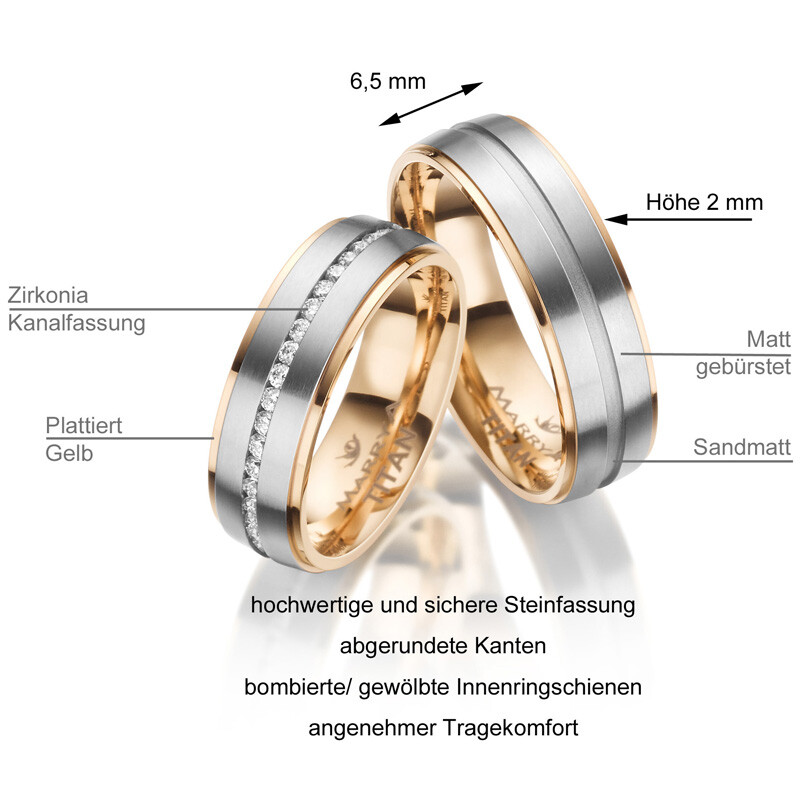 Trauringe / Partnerringe Titan Gelb Zirkonia MA TI-23 Info