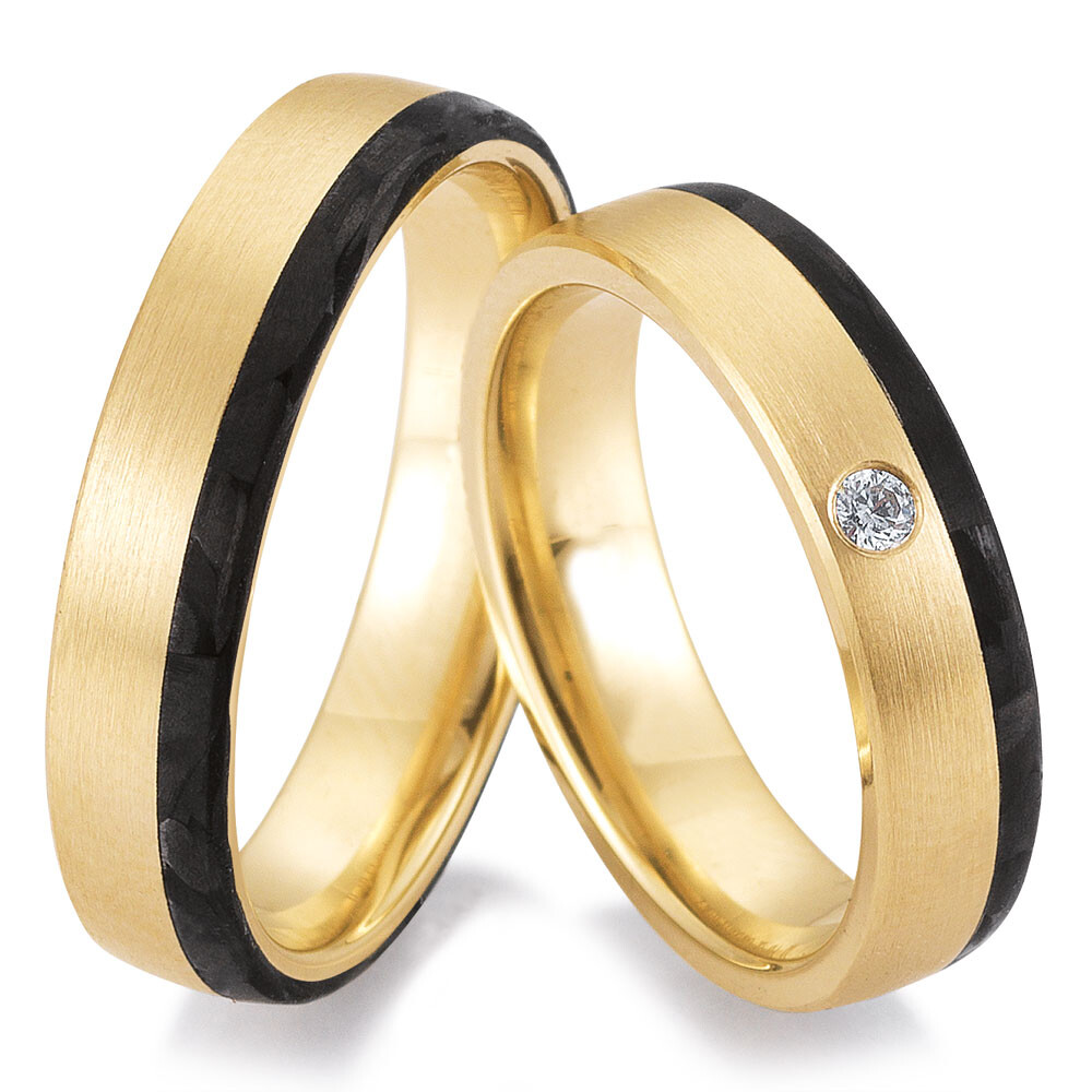 Trauringe Bicolor 48/06505 & 48/06506 Gelbgold & Carbon