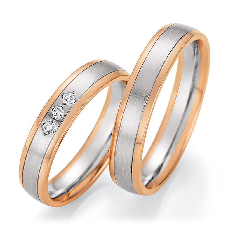 Trauringe Bicolor Rotgold / Platin mit mehreren Diamanten TRS66RU60150RTPt