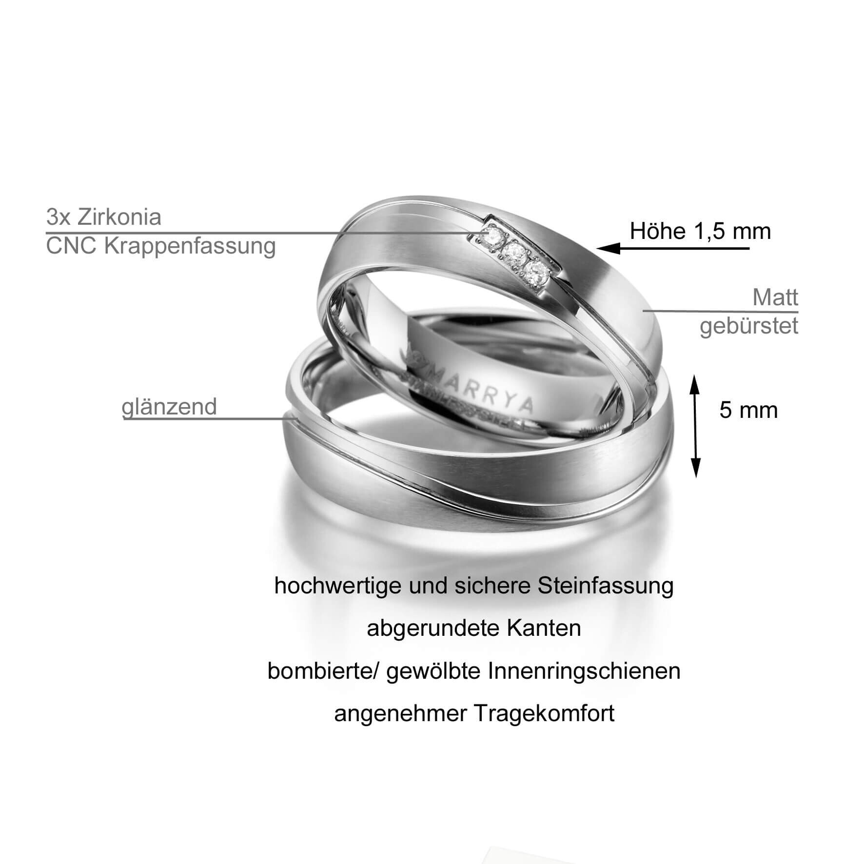 Trauringe / Partnerringe Edelstahl Zirkonia MA ES-01 - Info