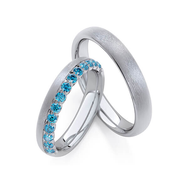 Trauringe Memoire Graugold 375 Skyblue zus. 0,390 ct. RU-1759