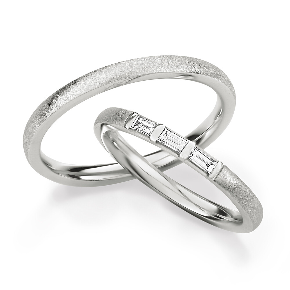 Trauringe Weißgold eismatt Baguette 0,180 ct.