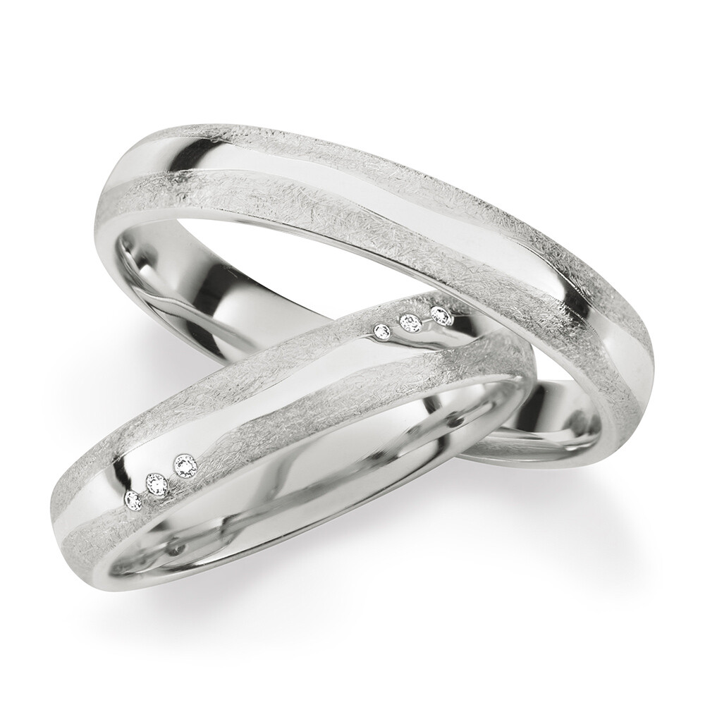 Trauringe Weißgold gekrazt Brillant 0,072 ct.