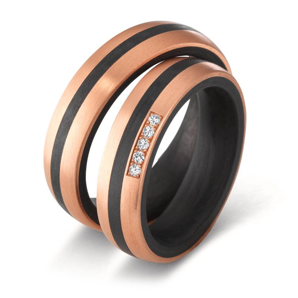Trauringe Carbon & Roségold 585 Brillant 0,050 ct.