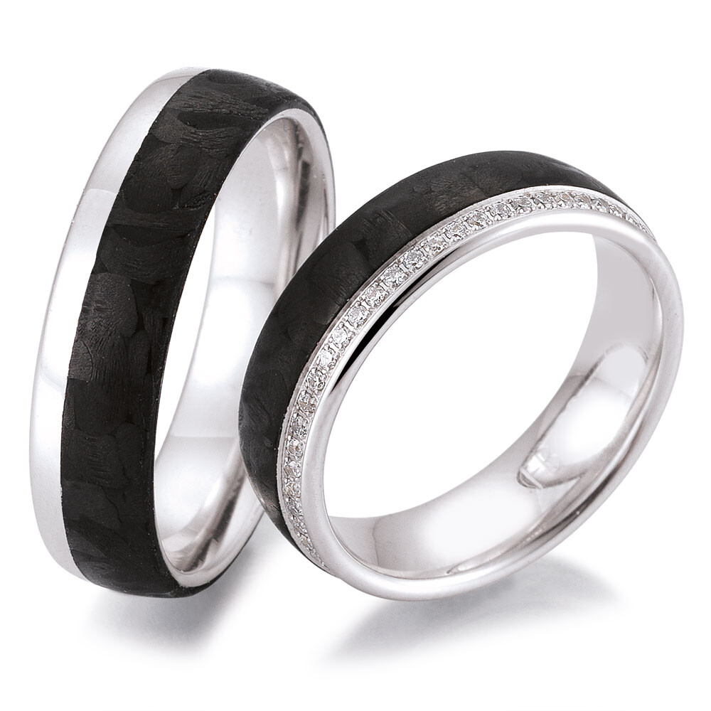 Trauringe Bicolor 48/06501 & 48/06502 Weißgold & Carbon