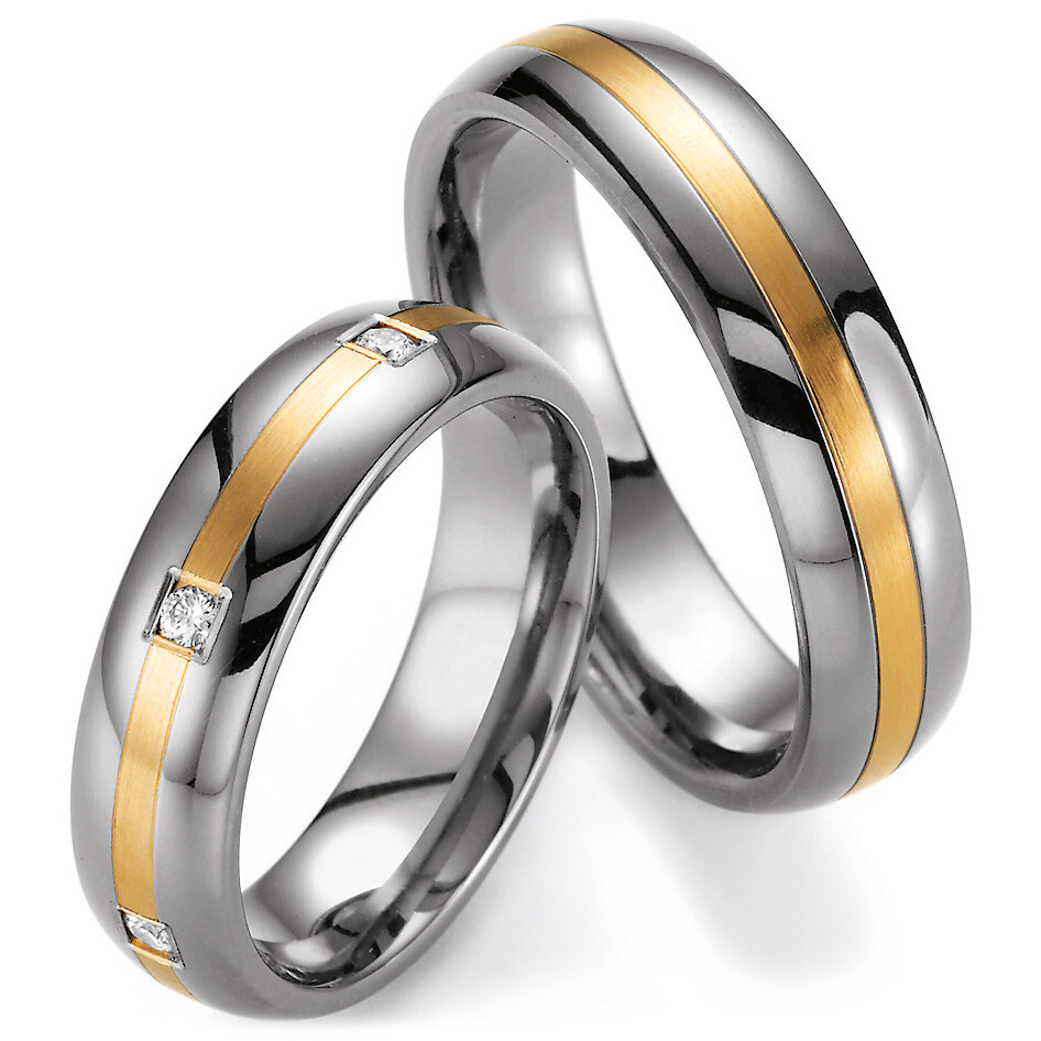 Trauringe 78/80050-055 & 78/80060-055 aus Gelbgold 585 & Titan