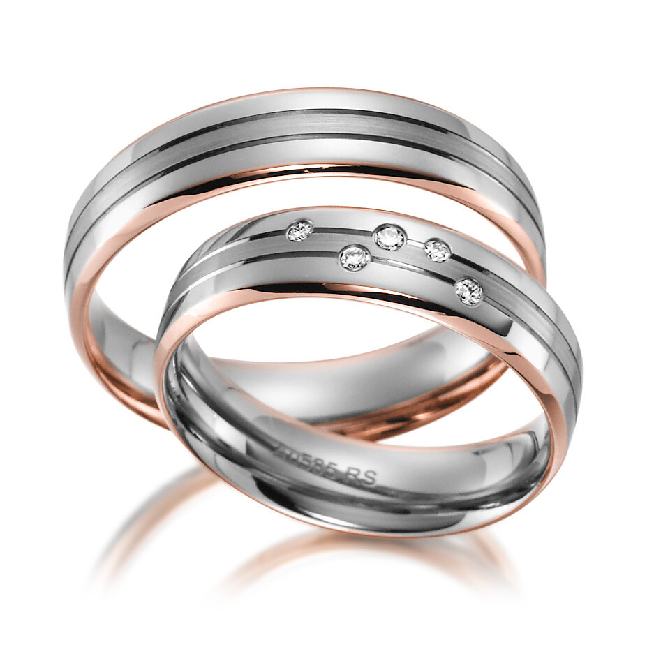 Trauringe mit Randfugen Weißgold & Rotgold SC-1160-1