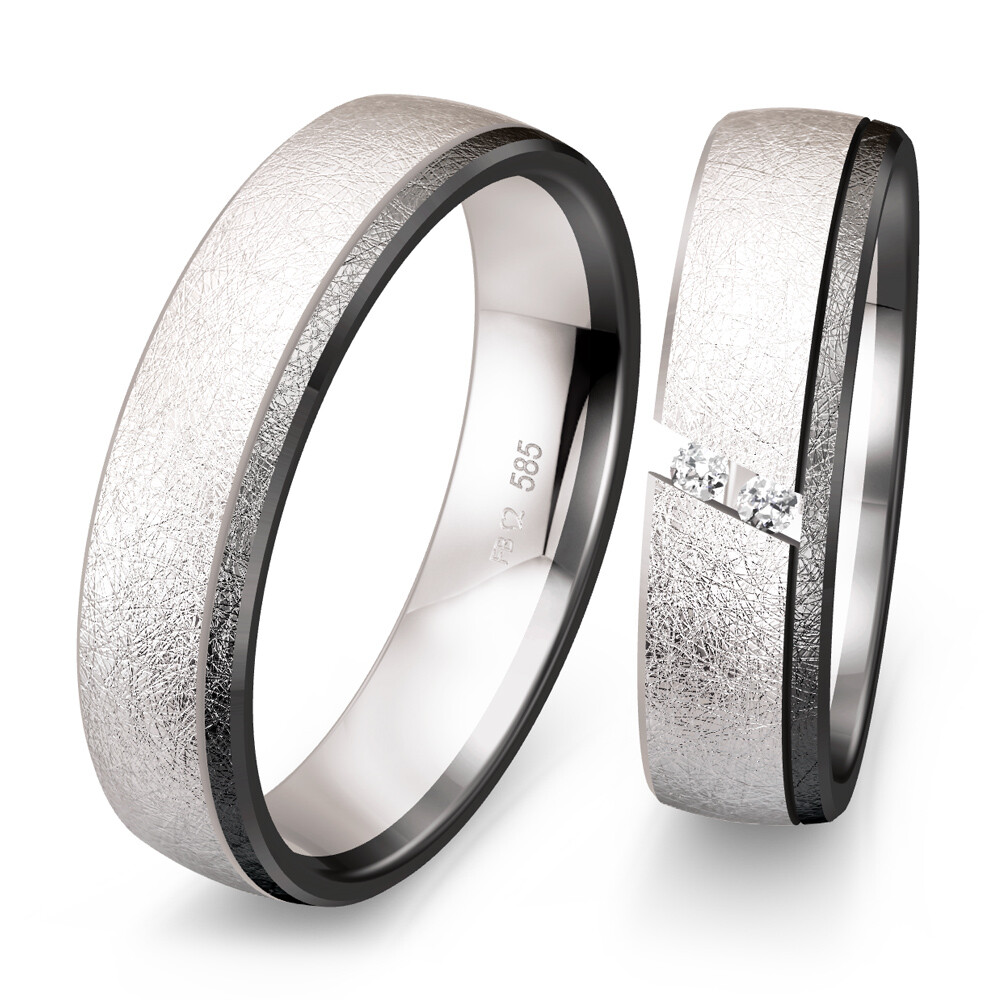 Trauringe Weißgold & Graugold eismatt Brillant 0,030 ct.