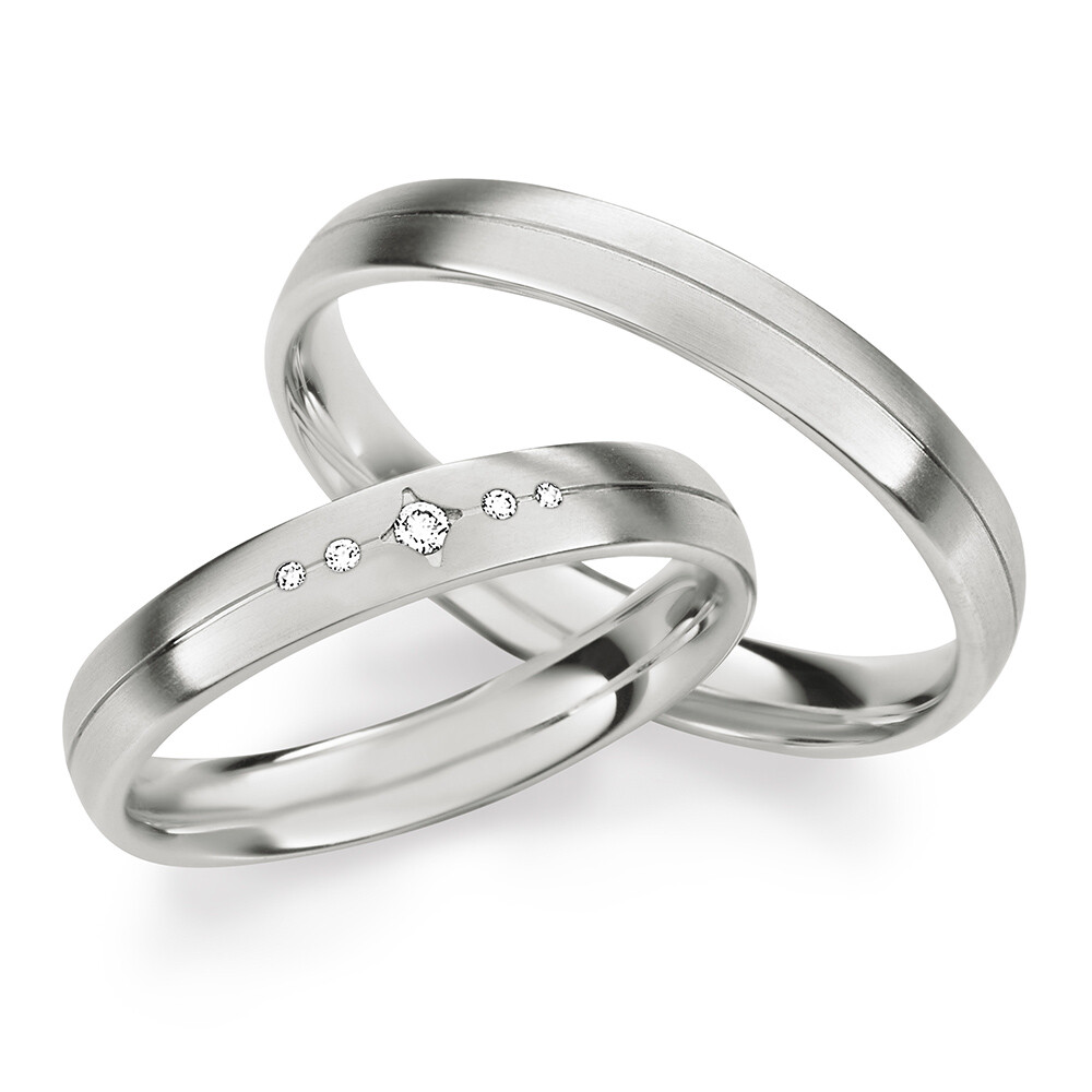 Trauringe Partnerringe Silber 925 längsmatt Brillant 0,028 ct.