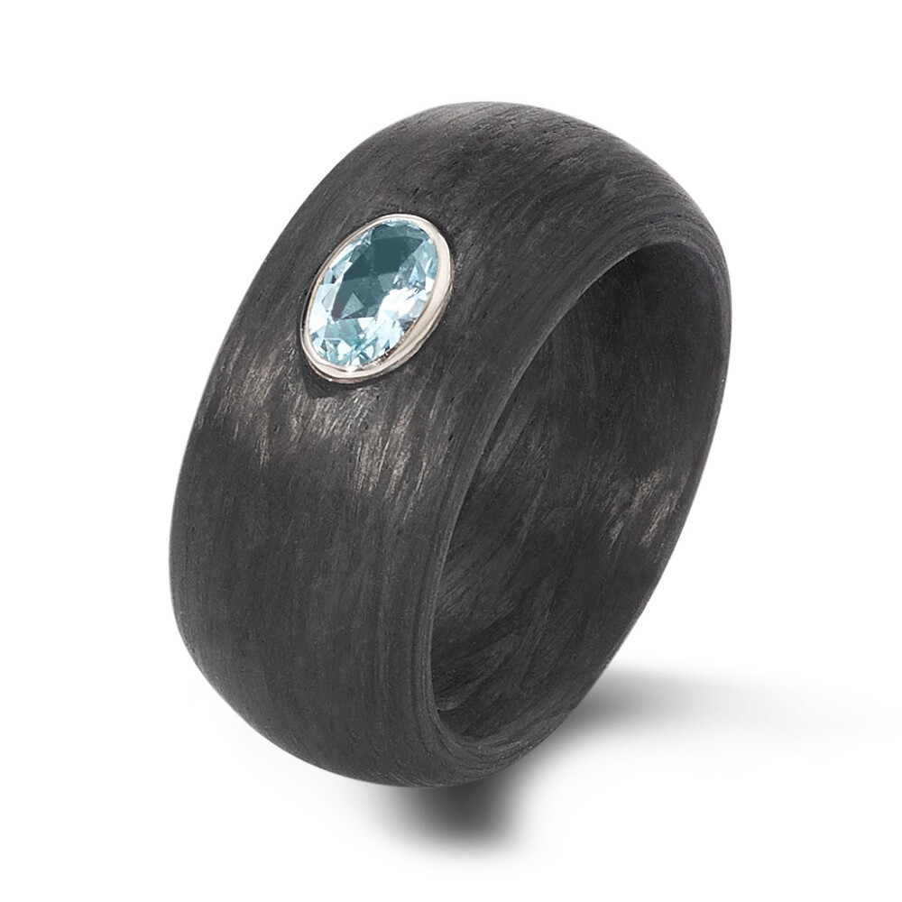 Carbonring mit 14Kt Weißgold mit blauem Topas TF59346