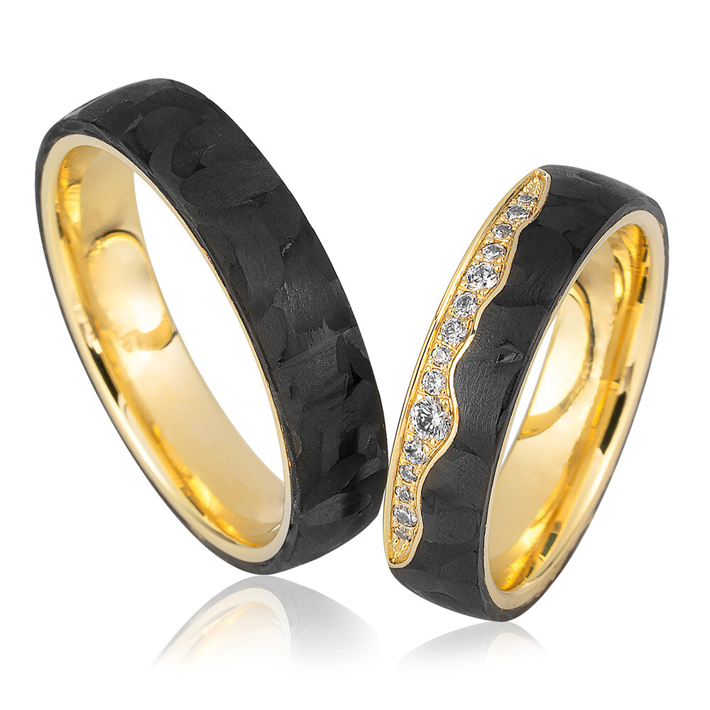 Trauringe Gelbgold Carbon Brillant 0,153 ct.