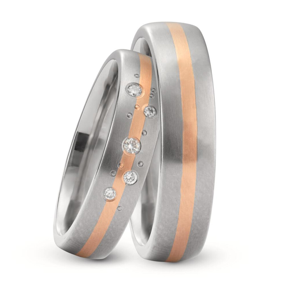 Trauringe Titan & Rotgold 750 Brillant 0,070 ct.