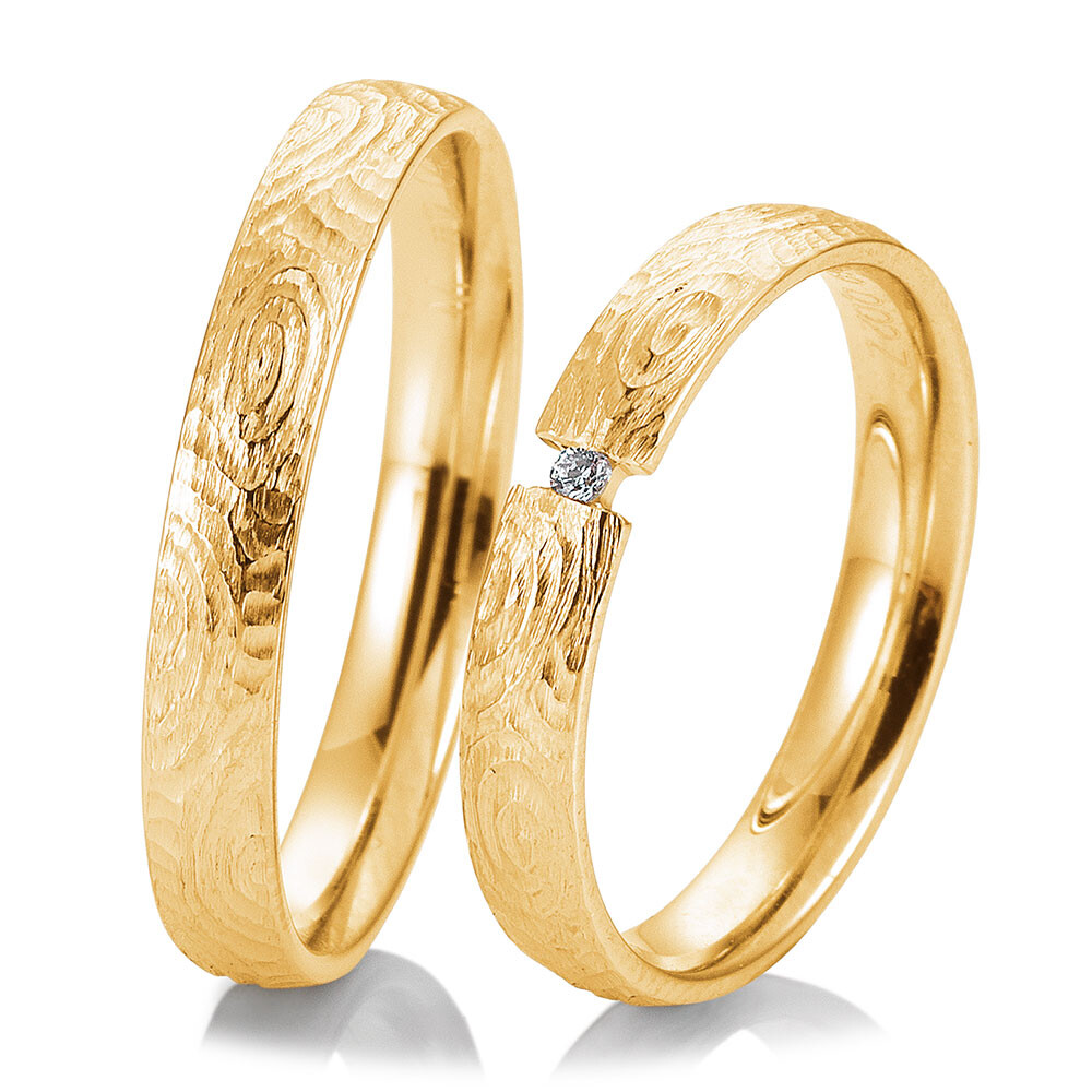 Trauringe Gelbgold Holzmaserung 48/04969 & 48/04970