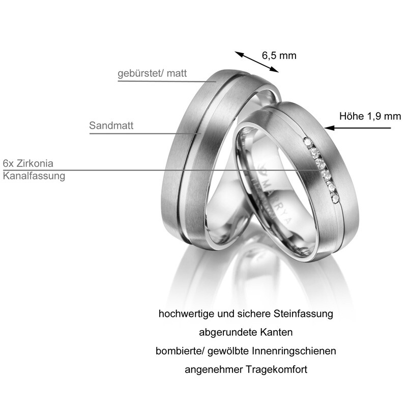 Trauringe Partnerringe Titan Zirkonia Marrya TI-08 Info